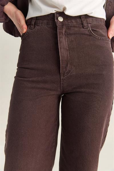 Kadın Seyyar Suni Kürk Yaka Astarlı Cep Detaylı Denim Bomber Ceket Pantolon Takım 6058 60283898 - Kahve