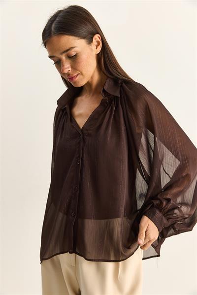 Kadın Sim Detaylı Yarasa Kol Şifon Gömlek 7622 60286145 - Acı Kahve