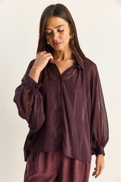 Kadın Sim Detaylı Yarasa Kol Şifon Gömlek 7622 60286145 - Mor