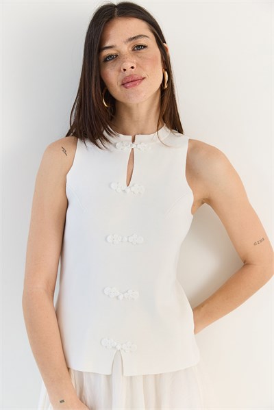 Kadın Süs Düğmeli Triko Peplum Top Bluz 2854 60286537 - Ekru