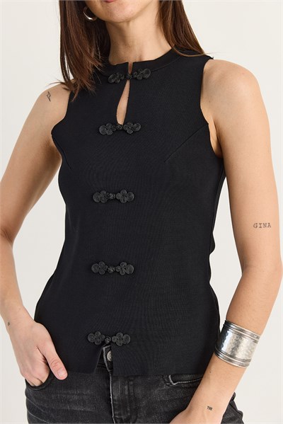 Kadın Süs Düğmeli Triko Peplum Top Bluz 2854 60286537 - Siyah