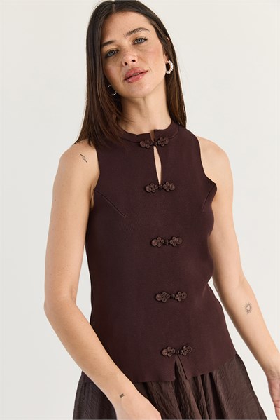Kadın Süs Düğmeli Triko Peplum Top Bluz 2854 60286537 - Acı Kahve