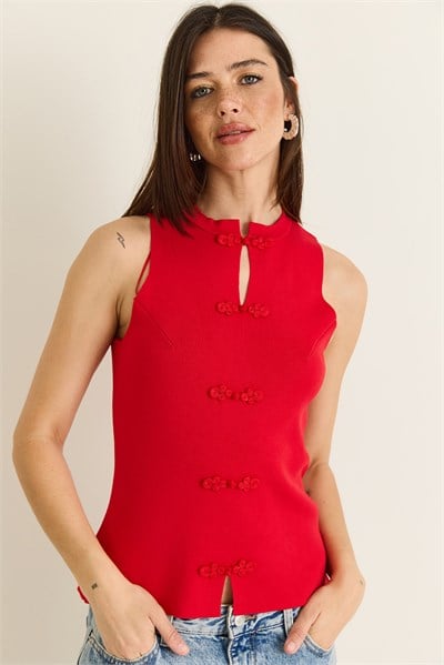 Kadın Süs Düğmeli Triko Peplum Top Bluz 2854 60286537 - Kırmızı