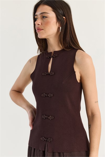 Kadın Süs Düğmeli Triko Peplum Top Bluz 2854 60286537 - Acı Kahve
