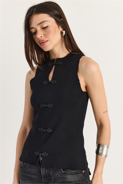 Kadın Süs Düğmeli Triko Peplum Top Bluz 2854 60286537 - Siyah