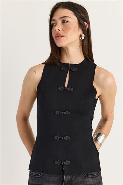 Kadın Süs Düğmeli Triko Peplum Top Bluz 2854 60286537 - Siyah
