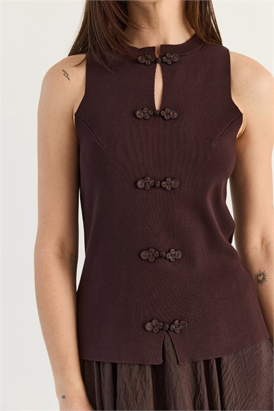 Kadın Süs Düğmeli Triko Peplum Top Bluz 2854 60286537 - Acı Kahve