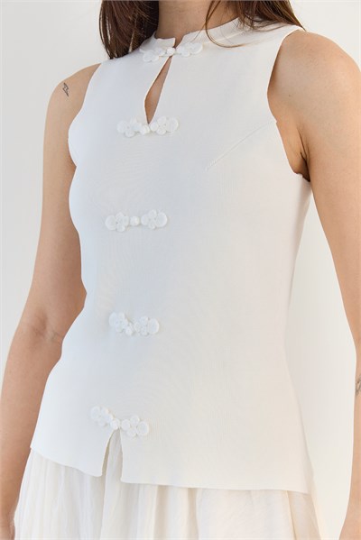 Kadın Süs Düğmeli Triko Peplum Top Bluz 2854 60286537 - Ekru
