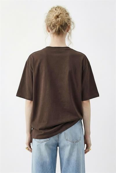 Kadın Taş Detaylı Leopar Baskılı Bisiklet Yaka Rahat Kalıp T-Shirt 2200 60283970 - Acı Kahve