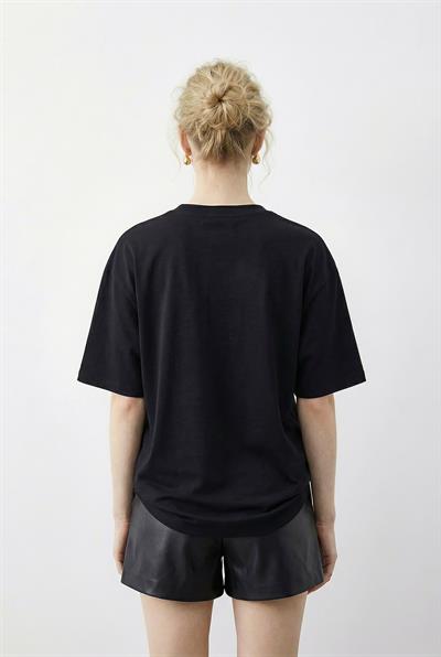 Kadın Taş Detaylı Leopar Baskılı Bisiklet Yaka Rahat Kalıp T-Shirt 2200 60283970 - Siyah