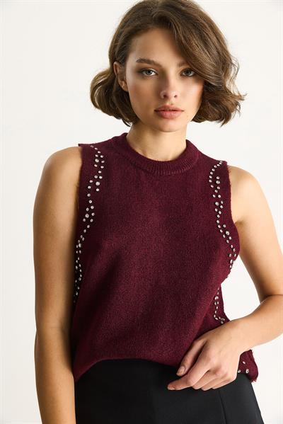 Kadın Taş İşlemeli Triko Bluz TA251003 60284094 - Bordo