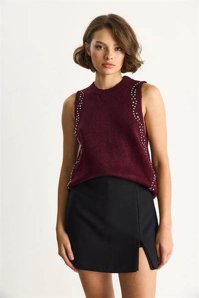 Kadın Taş İşlemeli Triko Bluz TA251003 60284094 - Bordo