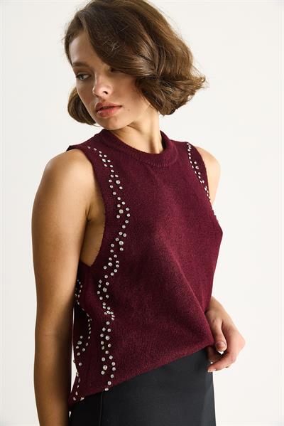 Kadın Taş İşlemeli Triko Bluz TA251003 60284094 - Bordo