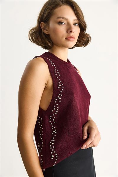 Kadın Taş İşlemeli Triko Bluz TA251003 60284094 - Bordo