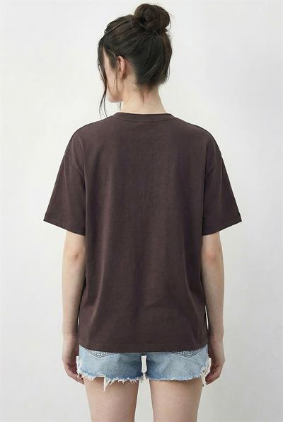 Kadın Teddy Nakışlı İşlemeli Bisiklet Yaka Basic T-Shirt 7533 60283952 - Kakao