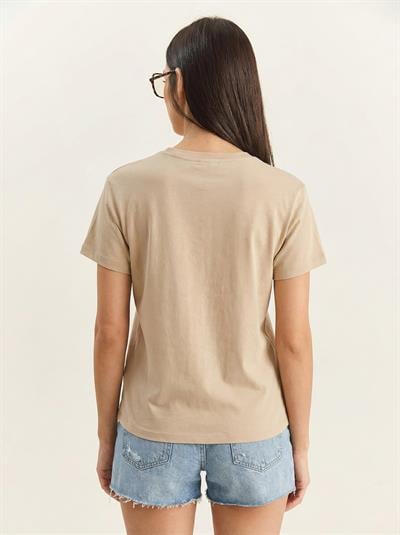 Kadın Teddy Nakışlı İşlemeli Bisiklet Yaka Basic T-Shirt 7533 60283952 - Bej