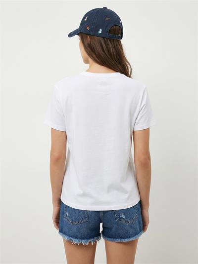 Kadın Teddy Nakışlı İşlemeli Bisiklet Yaka Basic T-Shirt 7533 60283952 - Beyaz