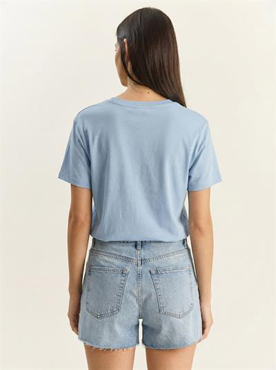 Kadın Teddy Nakışlı İşlemeli Bisiklet Yaka Basic T-Shirt 7533 60283952 - Bebe Mavisi