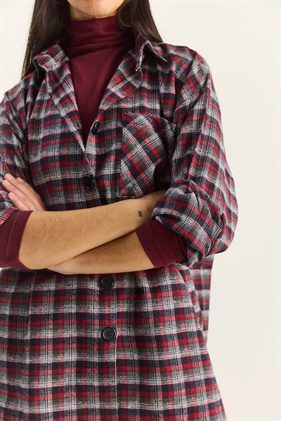 Kadın Tek Cep Detaylı Oversize Ekose Gömlek 513 60283572 - Kırmızı-Beyaz