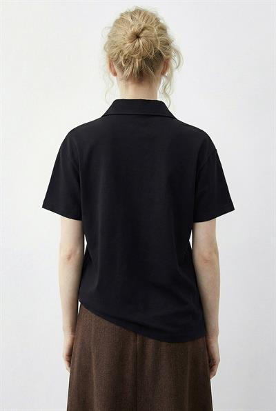 Kadın Tiger Nakışkı Fular Detaylı Polo Yaka T-Shirt 3501 60283973 - Siyah