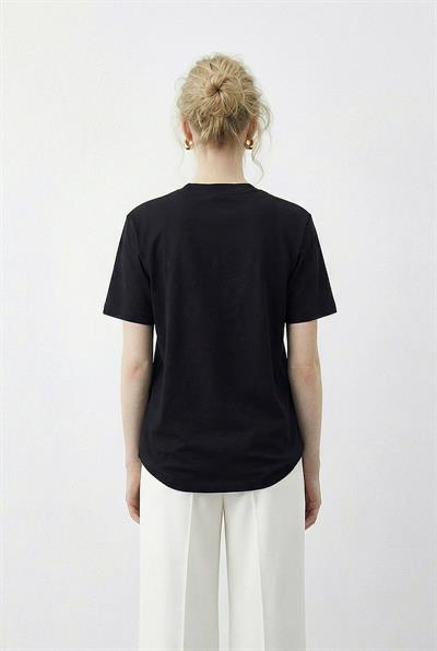 Kadın Tokalı Fular Detaylı Basic T-Shirt 7601 60283978 - Siyah