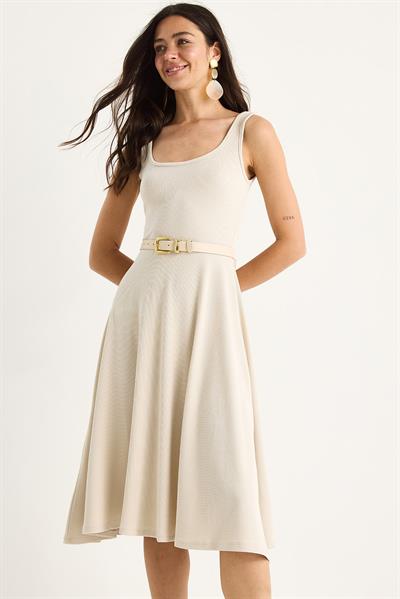 Kadın U Yaka Askılı Fitilli Kloş Elbise 477 60283393 - Bej