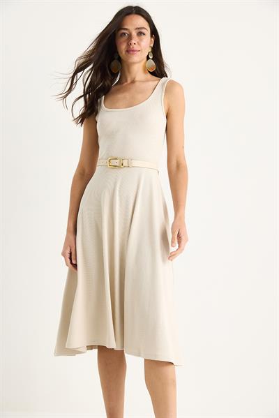 Kadın U Yaka Askılı Fitilli Kloş Elbise 477 60283393 - Bej