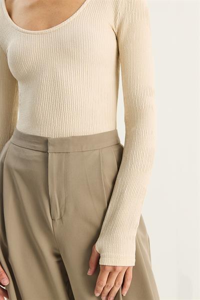 Kadın U Yaka Likralı Basic Bluz 4102 60283783 - Bej