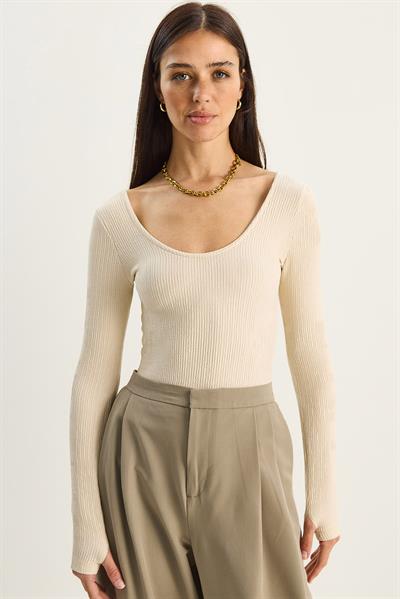 Kadın U Yaka Likralı Basic Bluz 4102 60283783 - Bej