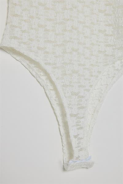 Kadın Uzun Kollu Yarım Balıkçı Yaka Transparan Tül Dantel Bodysuit 1034 60283930 - Beyaz