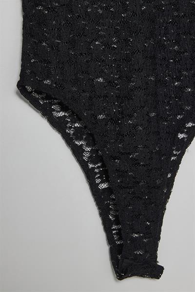 Kadın Uzun Kollu Yarım Balıkçı Yaka Transparan Tül Dantel Bodysuit 1034 60283930 - Siyah