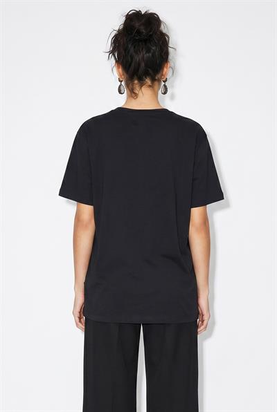 Kadın V Yaka Baskı Detaylı Rahat Kesim Viskon T-Shirt 60382609 - Siyah