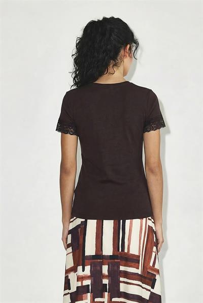 Kadın V Yaka Dantel Detaylı Soft Touch Bluz 0991 60286051 - Acı Kahve