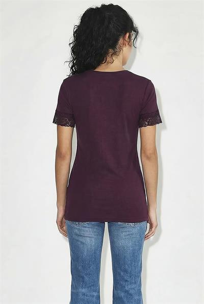 Kadın V Yaka Dantel Detaylı Soft Touch Bluz 0991 60286051 - Mürdüm