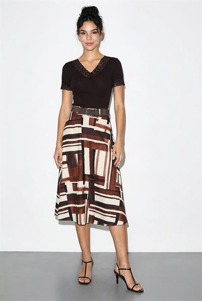 Kadın V Yaka Dantel Detaylı Soft Touch Bluz 0991 60286051 - Acı Kahve