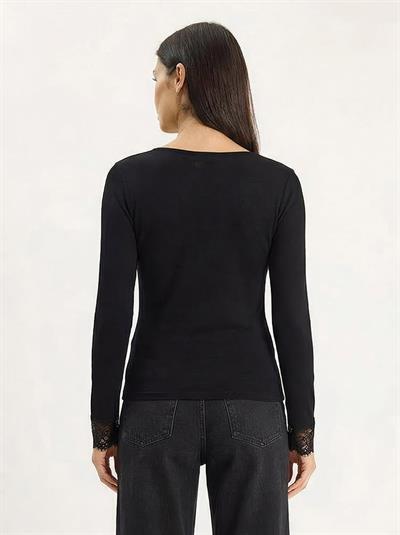 Kadın V Yaka Dantelli Viskon Bluz 1041 60283944 - Siyah