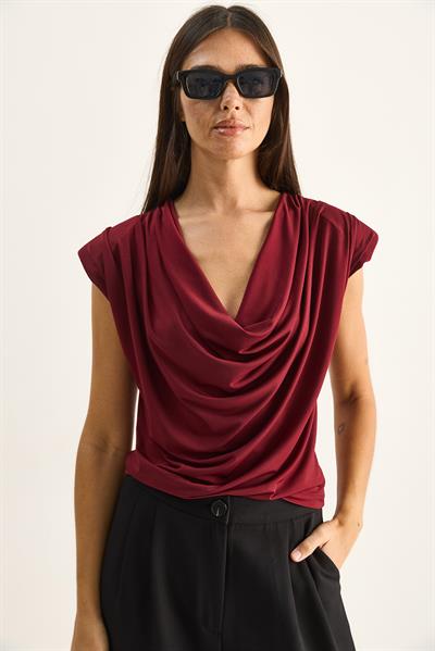 Kadın Vatkalı Degaje Yaka Viskon Bluz 28008 60286179 - Bordo
