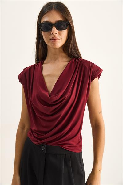 Kadın Vatkalı Degaje Yaka Viskon Bluz 28008 60286179 - Bordo