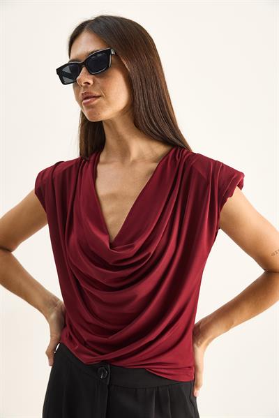 Kadın Vatkalı Degaje Yaka Viskon Bluz 28008 60286179 - Bordo
