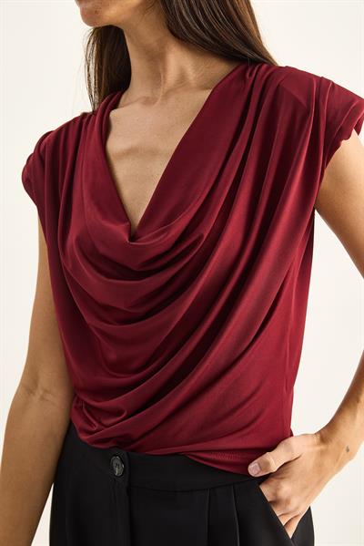 Kadın Vatkalı Degaje Yaka Viskon Bluz 28008 60286179 - Bordo