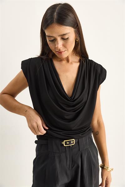 Kadın Vatkalı Degaje Yaka Viskon Bluz 28008 60286179 - Siyah