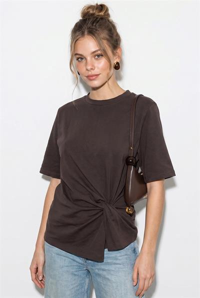 Kadın Vatkalı Omuz Detaylı Düğüm Detaylı Kısa Kollu T-Shirt 1067 60286068 - Kakao