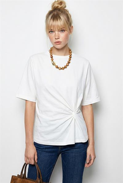 Kadın Vatkalı Omuz Detaylı Düğüm Detaylı Kısa Kollu T-Shirt 1067 60286068 - Beyaz