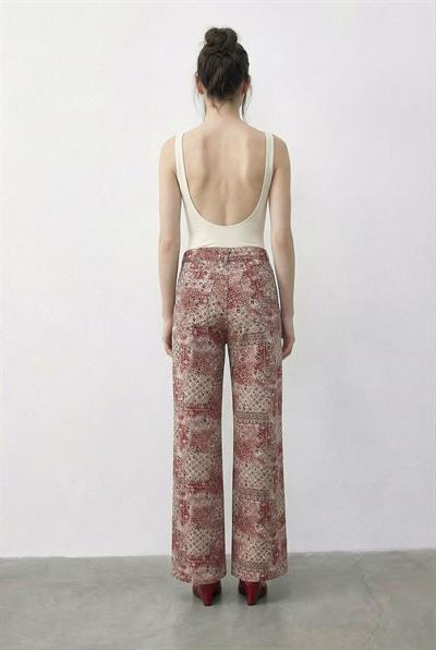 Kadın Vintage Desen Yüksek Bel Denim Pantolon DP251033 60286008 - Pudra
