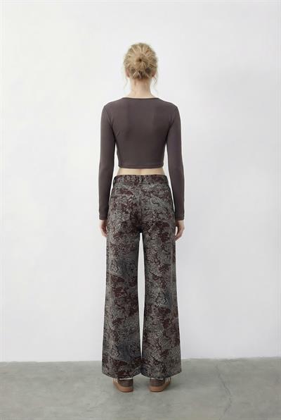 Kadın Vintage Desen Yüksek Bel Denim Pantolon DP251033 60286008 - Gri-Kahverengi