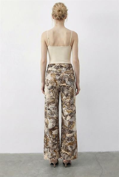Kadın Vintage Desen Yüksek Bel Denim Pantolon DP251033 60286008 - Krem-Sarı