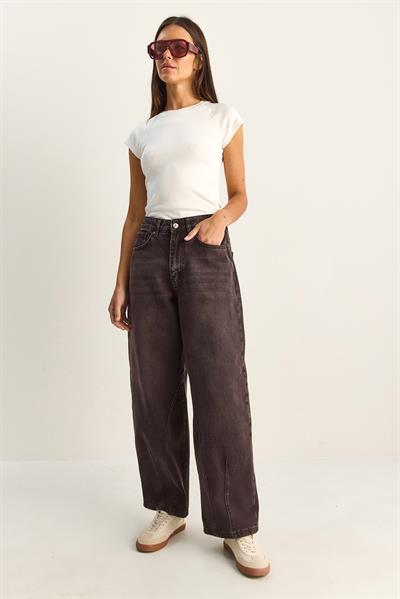 Kadın Vintage Yıkamalı Baggy Kesim Rahat Kalıp Denim Pantolon 703 60286060 - Patlıcan