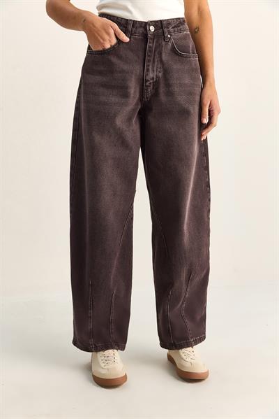 Kadın Vintage Yıkamalı Baggy Kesim Rahat Kalıp Denim Pantolon 703 60286060 - Patlıcan