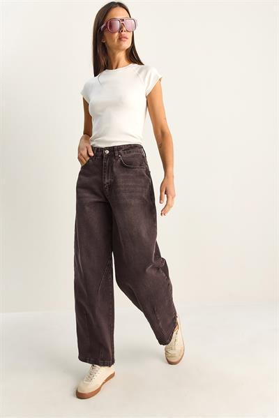 Kadın Vintage Yıkamalı Baggy Kesim Rahat Kalıp Denim Pantolon 703 60286060 - Patlıcan