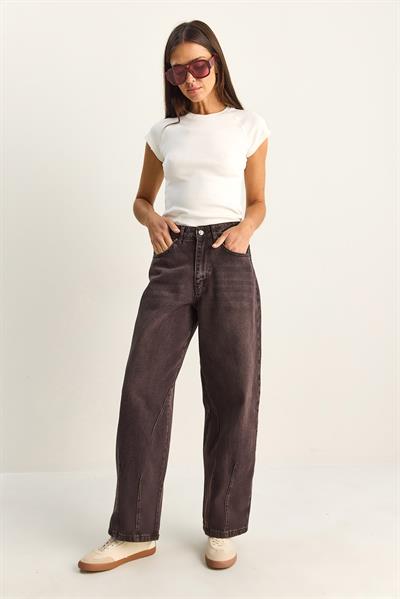 Kadın Vintage Yıkamalı Baggy Kesim Rahat Kalıp Denim Pantolon 703 60286060 - Patlıcan